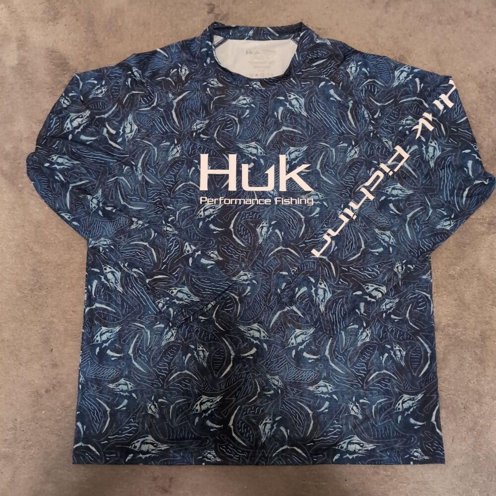 Huk Fishing Shirt Mens Large Performance Lightweight Stretch All Over Print